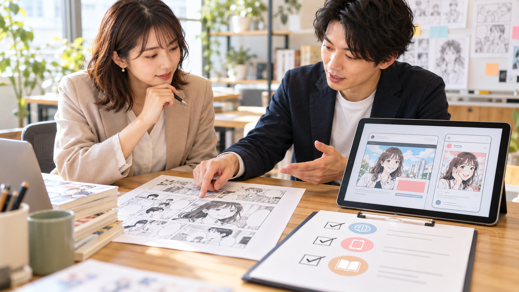 企業マンガの利用範囲チェック表｜広告・LP・印刷・海外向けのイメージ