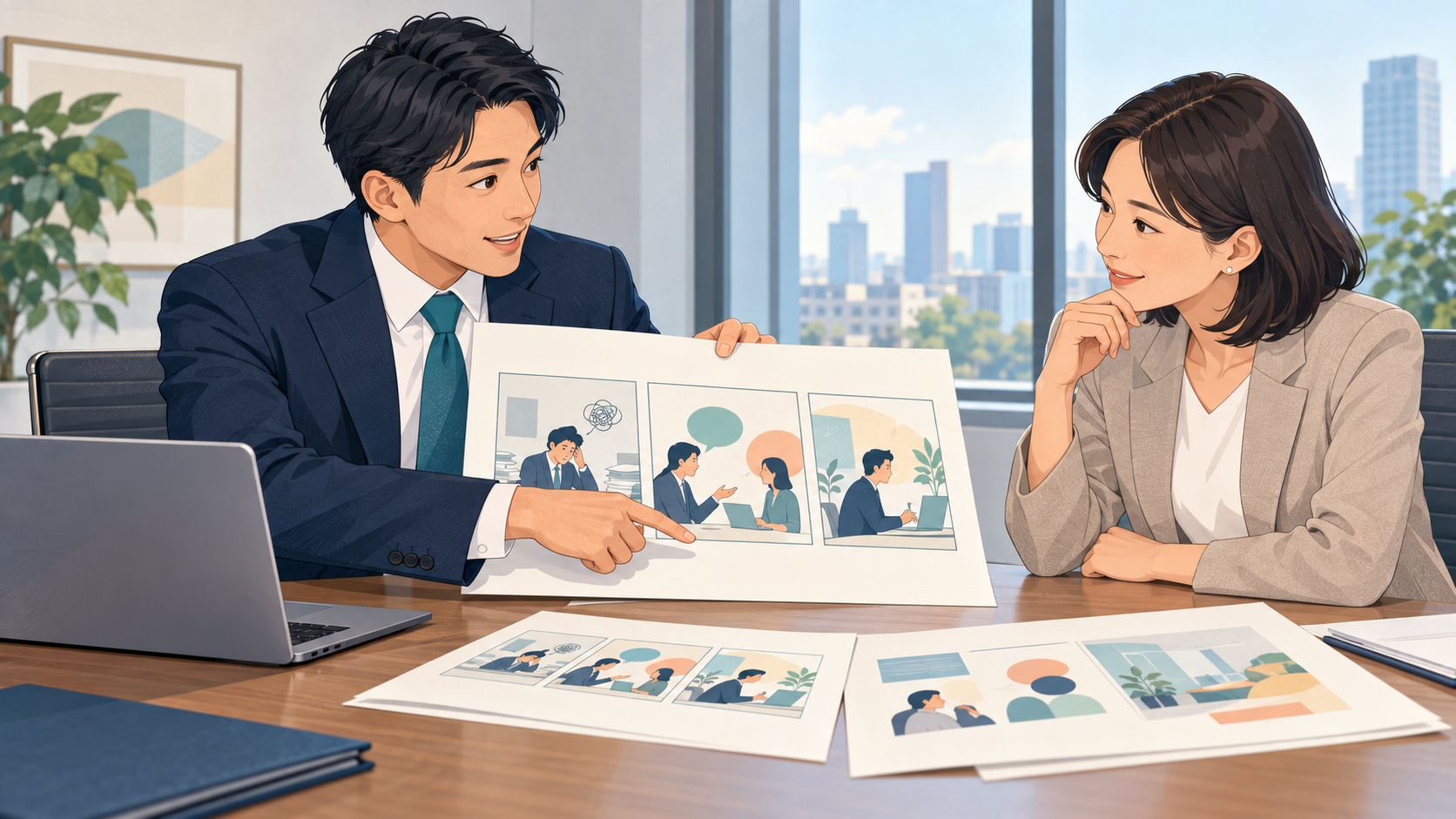 営業資料に漫画を入れる方法｜商談前・商談中・稟議での使い分けのイメージ
